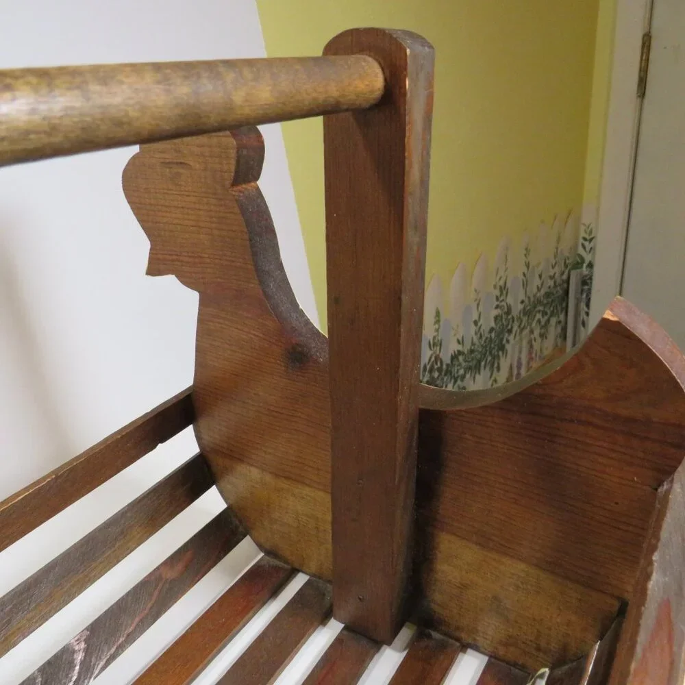 Vintage chicken hen basket slatted all wood hand painted FARMHOUSE farm Easter